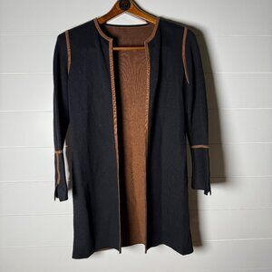 Black/Camel Reversible Open Cardigan Sweater Split Sleeves